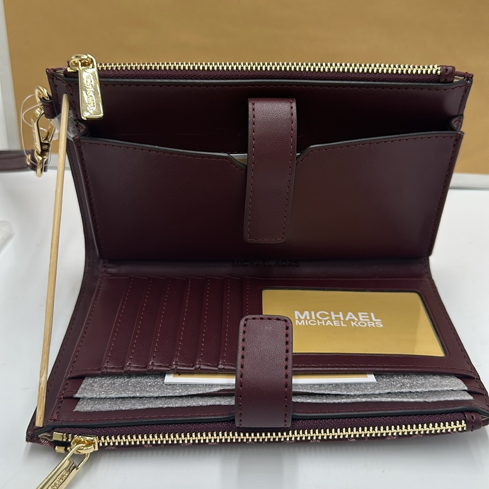 Michael Kors Jet Set Travel Lg Double-Zip Wristlet-Wallet-PhoneHolder Oxblood - Picture 13 of 16